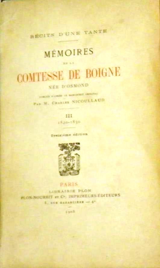 Mémoires de la Comtesse de Boigne, née d